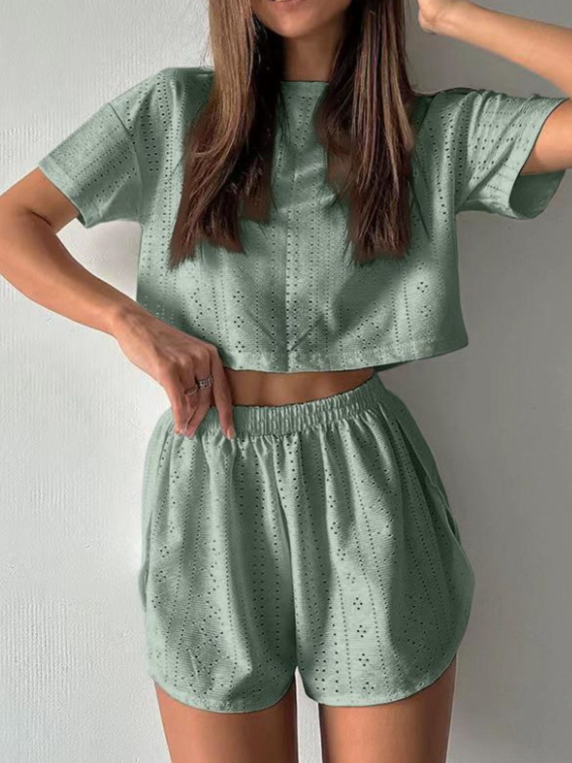 Round Neck Top and Shorts Set