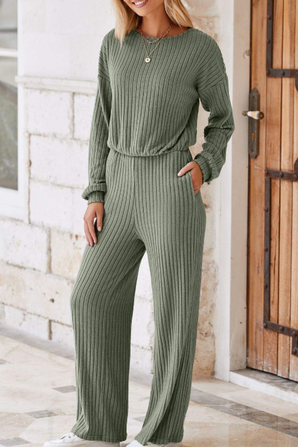 Round Neck Long Sleeve Jumpsuit