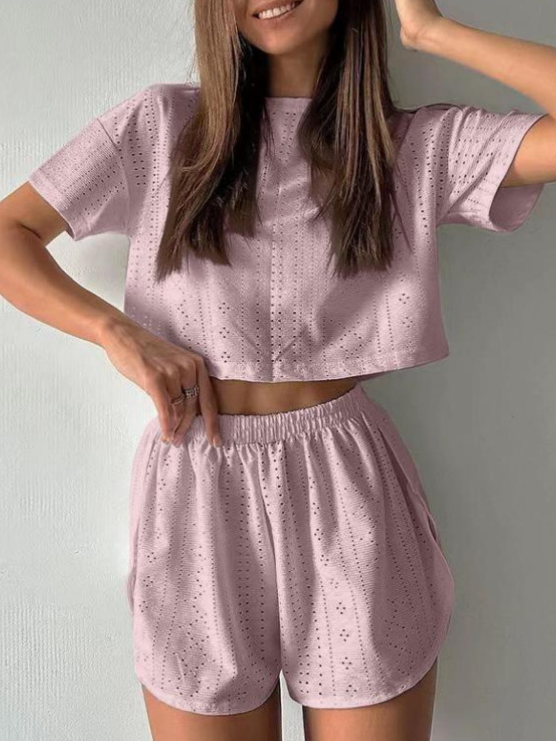 Round Neck Top and Shorts Set